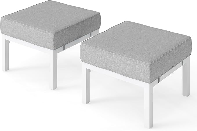 Solaste Outdoor Footstools Patio Ottoman Set of 2, Aluminum All-Weather Outdoor Footrest Seat with Removable Cushions, Patio Furniture Ottomans for Garden, Backyard, Poolside-White-Ruum Studio Home