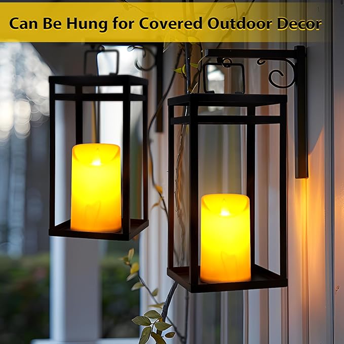 Modern Farmhouse Lantern Decor, 2Pcs Metal Candle Lanterns with Flameless Candles Black Decorative Lantern for Front Porch Covered Patio Dining Table Entryway Table Wedding Home Decor-Ruum Studio Home