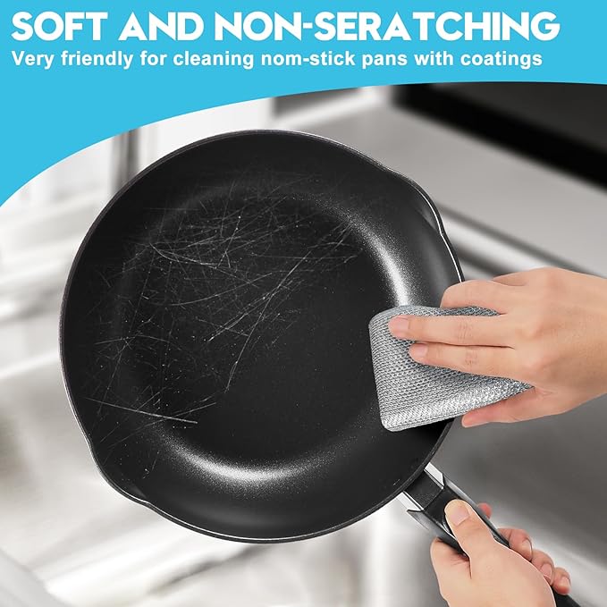 10 Pcs New Upgraded 3 Layers Non Scratch Wire Dishcloth, Multipurpose Wire Dishwashing Rags, Wet & Dry for Cookware, Sinks, Dishes, Stoves & Fireplaces 7.87“ x 7.87”-Ruum Studio Home