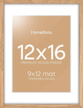 Homeforia 12x16 Wood Frame, High End Natural Oak 12x16 Light Wooden Picture Frame with Mat 9x12, 12 x 16 Poster Frames Matted to 9 by 12 Photo, 16x12 Hanging Frames, Tempered Glass, Wall Kit, Set of 1-Ruum Studio Home