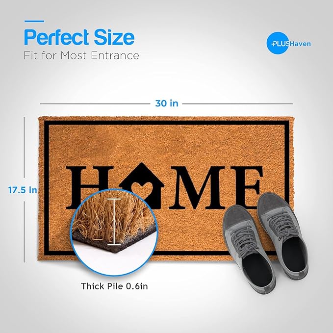 PLUS Haven Coco Coir Door Mat with Heavy Duty Backing, Natural Home Doormat, 17.5”x30” for Entrance, Front Porch, Easy to Clean Entry Mat, Outdoor and Indoor Uses, Home Decor-Ruum Studio Home