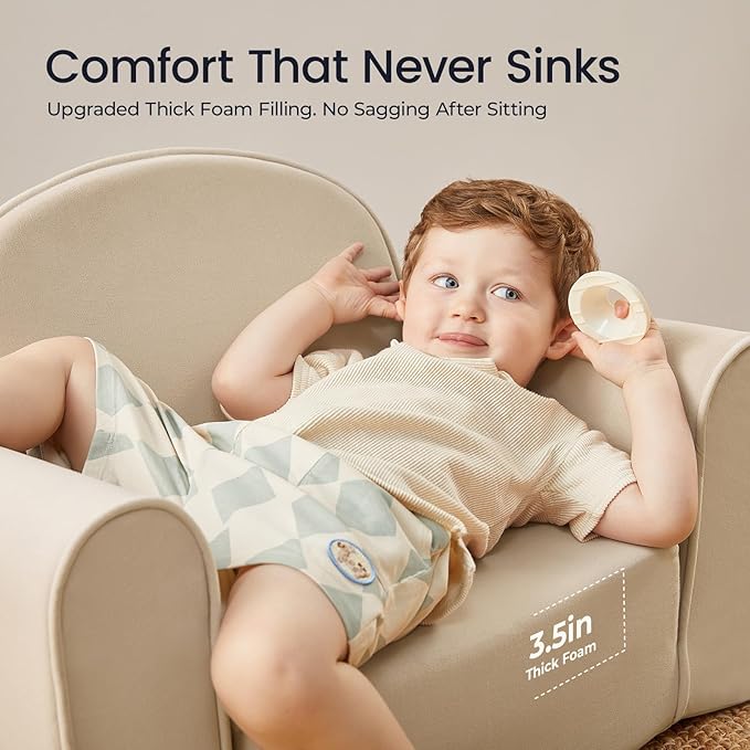 Tiny Land 2-in-1 Foldable Kids Couch with Pockets – Soft Thick Toddler Sofa, Lounger Couch, Convertible Kids Chair for Playroom, Bedroom or Living Room, Gift for Boys & Girls(Beige)-Ruum Studio Home