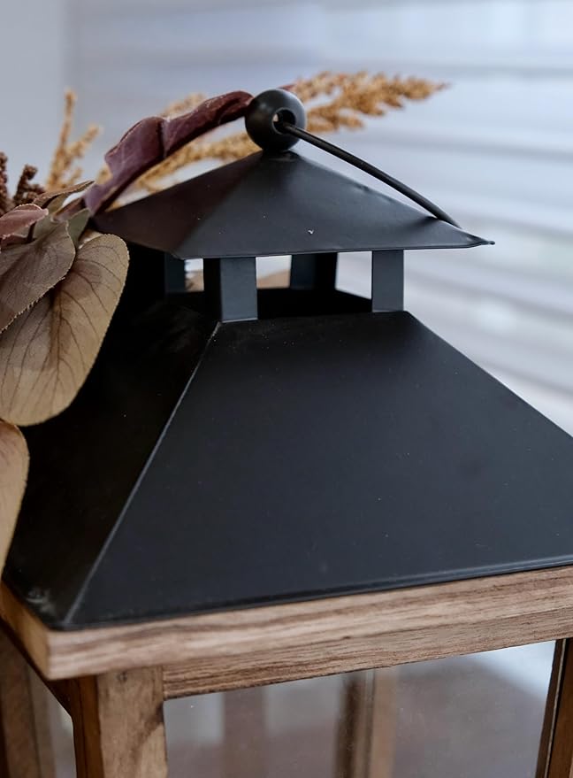 Fall Themed Decorative Wooden Hurricane Candle Lantern - Candle Holder Fall Decor for Home Farmhouse Indoor Outdoor Table Shelf - 14" Tall-Ruum Studio Home