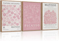 HLNIUC Matisse Pink Wall Art,Neutral Pink Flower Framed Canvas Wall Decor Set of 3(16”x24’) Modern Aesthetic Pictures Wall Painting,Abstract Flower Market Art Print for Living Room,Bedroom-Ruum Studio Home