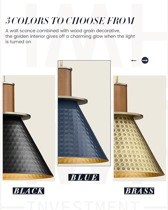 HWH Rustic Wall Sconces, Industrial Sconce Wall Lighting Indoor Wall Lamp, Gooseneck 1-Light Barn Vanity Light for Bathroom Bedroom Bedside, Hammered Metal Shade, Navy Blue Finish, 5HZG74B BL+BG-Ruum Studio Home