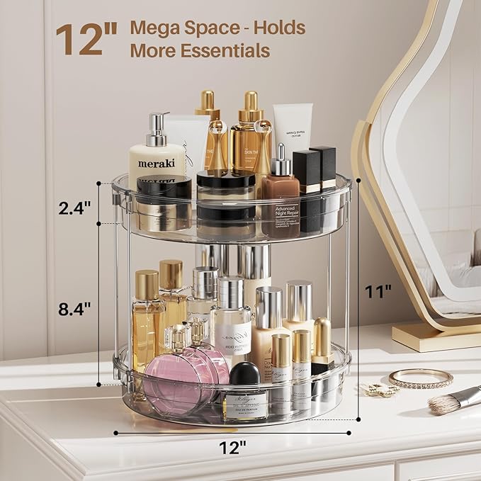 LAMU 2 Pack 2 Tier Lazy Susan Turntable Organizer 12'' Rotating Spice Rack Organization for Cabinet, Kitchen, Pantry, Countertop, Bathroom, Vanity, Medicine Cabinet Organizer, Grey-Ruum Studio Home