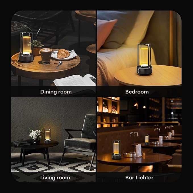 Portable Metal Table Lamp for Indoor/Outdoor ,Rechargeable Cordless LED Lamp, 3-Colour Infinitely Dimming Battery Powered Small Desk Lamp, Restaurant/Bedroom/Bar/Coffee/Camping Light (Grey Set of 2)-Ruum Studio Home