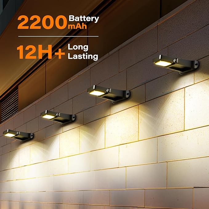 200LM Solar Wall Lights Outdoor 6 Colors, 2200mAh Long Lasting Solar Powered Deck Lights, 360° Adjustable Porch Light IP65 Waterproof, Glass Panel Fence Light for Gutter, Step, 2 Pack-Ruum Studio Home