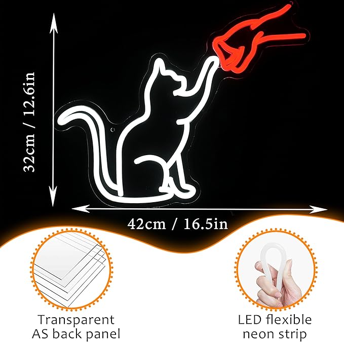 LISIGNVE Cat Handshake Neon Sign Human Beings and Animals Neon Light for Wall USB Light Up Sign Cat Led Sign for Pet Shop Bedroom School Museum Zoo (16.5”*12.6”)-Ruum Studio Home