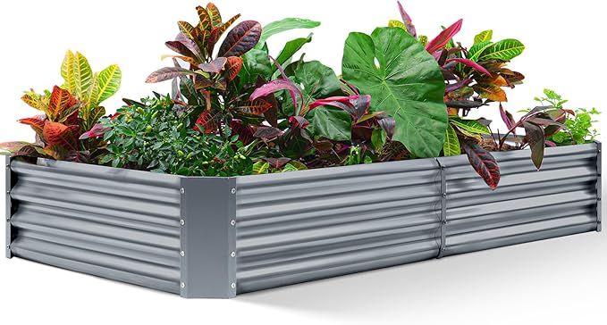 Land Guard 6×3×1ft Galvanized Raised Garden Bed Kit for Vegetables, Galvanized Large Metal Planter Raised Garden Boxes Outdoor(Modern Grey)…-Ruum Studio Home