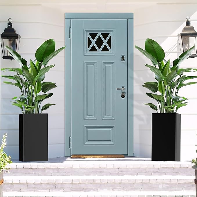 Modern Metal Planter Black – 28” Tall with Removable Insert Shelf | Heavy-Duty Outdoor & Indoor Planter Box for Patio, Porch, Garden (14x14x28in)-Ruum Studio Home