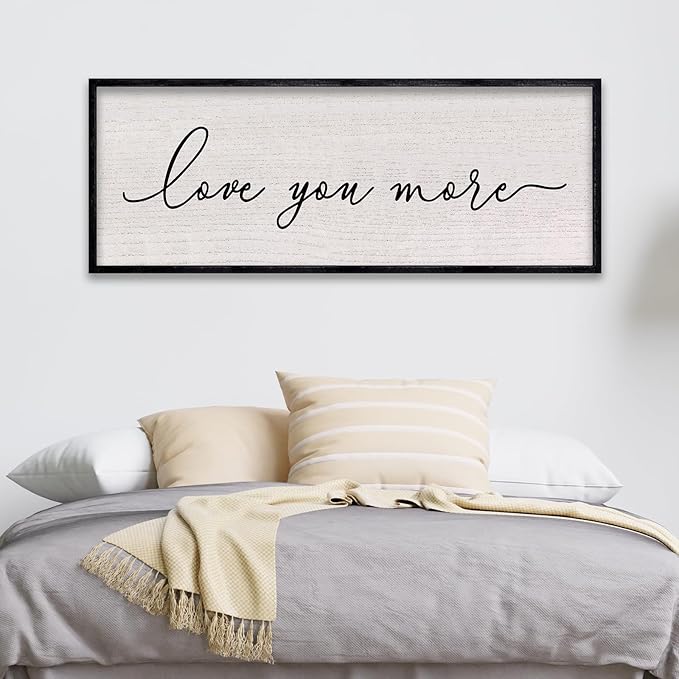 LuZhiQiang Love You More Sign Wall Decor 40"x15" for Master Bedroom Above Over Bed Large Simple Wood Framed Hanging Wall Art (Black)-Ruum Studio Home
