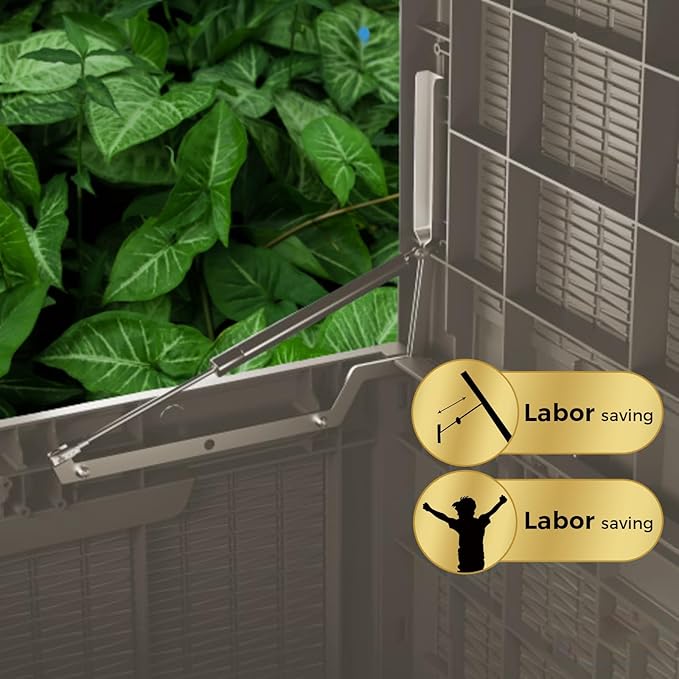 100 Gallon Lockable Resin Deck Box, Waterproof & UV-Resistant Outdoor Storage Box for Outdoor Cushion Storage, Garden Tools & Pool Accessories Storage, Gray-Ruum Studio Home
