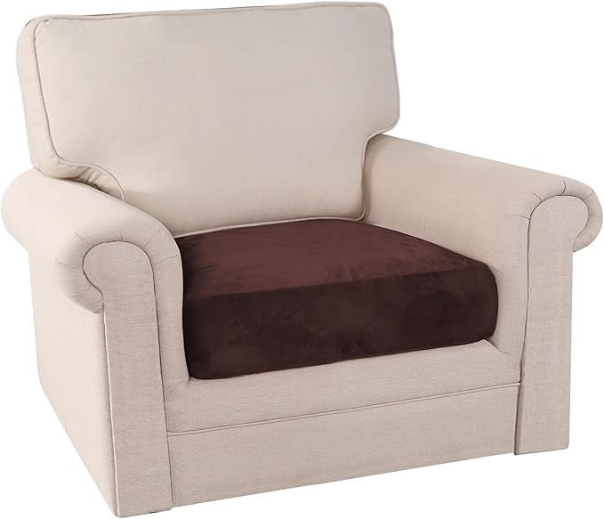 PrinceDeco Couch Cushion Cover Cushion Slipcover for Chair Sofa Cushion Furniture Protector Seat Cushion Sofa Cover for Dog Pet Kid with Elastic Straps Width Up to 29.5", Brown-Ruum Studio Home