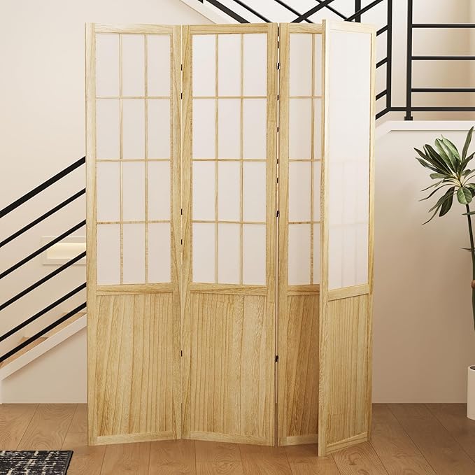 5.6FT Room Divider and Folding Portable Partition Screen, Chinese Japanese Shoji Style for Room Separation - 4 Panel (Natural)-Ruum Studio Home