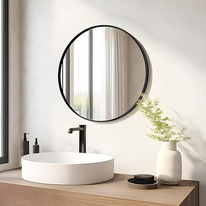 Fabuday Black Circle Mirror for Wall Decor 18 Inch - Bathroom Round Mirror with Matte Frame, Small Circular Mirrors for Entryway, Hallyway, Living Room, Bedroom-Ruum Studio Home