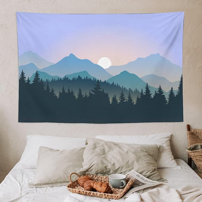 HZOHNAGO Mountain Tapestry Forest Mountain Sunrise Pattern Printed Wall Tapestry Wall Hanging for Bedroom Living Room Dorm 60" W x 40" H-Ruum Studio Home
