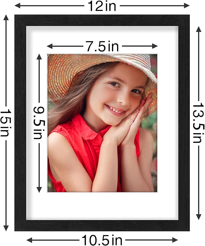 Vittanly 11x14 Picture Frames Set of 9, Shatter Resistant Plexiglass, Display 8x10 Pictures with Mat or 11x14 without Mat, Photo Frames for Wall or Tabletop, Engineered Wood, Black-Ruum Studio Home
