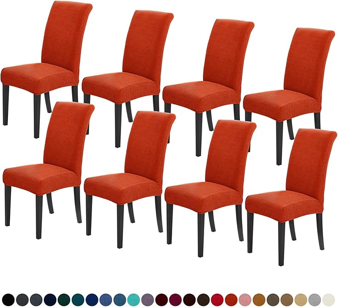 Joccun Chair Covers for Dining Room Set of 8, Dining Chair Slipcovers Stretch Dining Room Chair Covers Seat Protector,Washable Parsons Chair Cover for Home,Hotel,Banquet(Pureed Pumpkin,8 Pack)-Ruum Studio Home