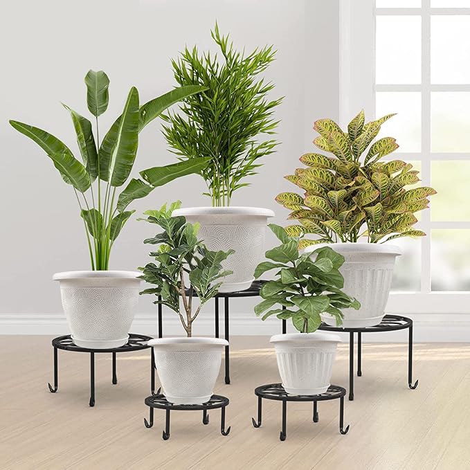 Plastic Flower Pots Planters for Indoor Plants, 4 Pack 12 Inch White Plant Pots with Drainage Hole & Tray, Modern Decorative Large Plant Pot with Saucer for Indoor Outdoor Plants Garden House Planter-Ruum Studio Home