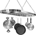 Sorbus® Pot and Pan Rack for Ceiling with Hooks — Decorative Oval Mounted Storage Rack — Multi-Purpose Organizer for Home, Restaurant, Kitchen Cookware, Utensils, Books, Household (Hanging Chrome)-Ruum Studio Home