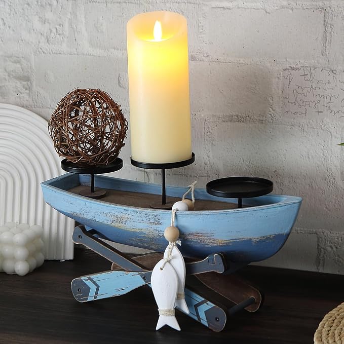 Nautical Votive Candle Holder, Ocean Themed Farmhouse Boat Candle - Marine Beach Style Handmade Decor for Home, Office, Housewarming Gifts-Ruum Studio Home