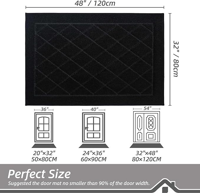 BEQHAUSE Dirt Trapper Door Mat 32" x 48", Doormat Non-Slip Entryway Rugs Washable, Dog Door Mat Stain Resistant and Absorbent Welcome Floor Mat for Front Back Door, Muddy Wet Shoes & Paws, Black-Ruum Studio Home
