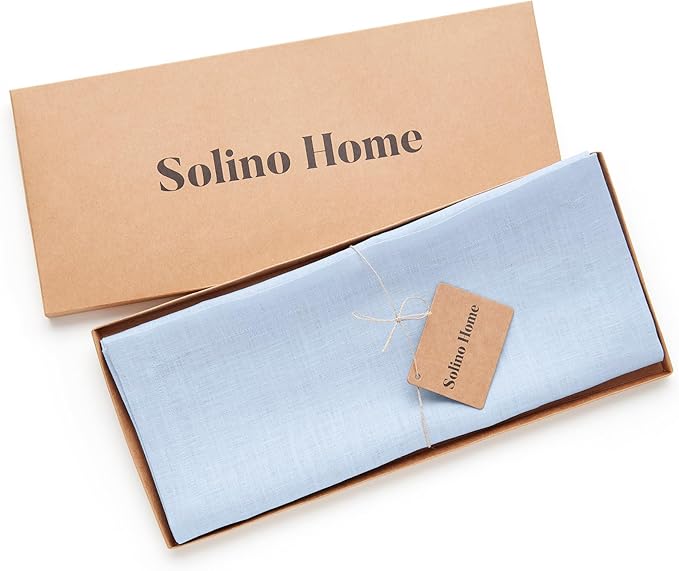 Solino Home Linen Sky Blue Table Runner 48 Inches - 100% Pure Linen Short Table Runner 14 x 48 Inch Ideal for Dresser and Coffee Tables - Fete-Ruum Studio Home