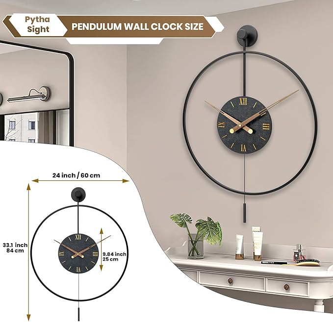 Large Modern Wall Clock,Wall Clocks for Living Room Decor,Classical Silent Metal Minimalist Walnut Dial,Big Decorative Farmhouse Pendulum Wall Clock With Walnut Pointers for Office,Dining Room-Ruum Studio Home