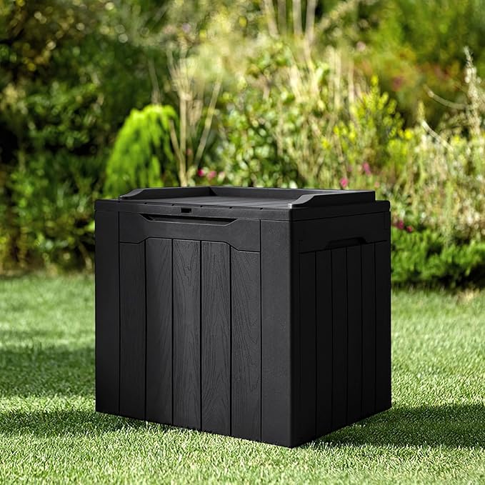 JUMMICO 31 Gallon Resin Deck Box Waterproof Indoor Outdoor Storage Boxes for Patio Furniture Cushions and Garden Tools (Black)-Ruum Studio Home