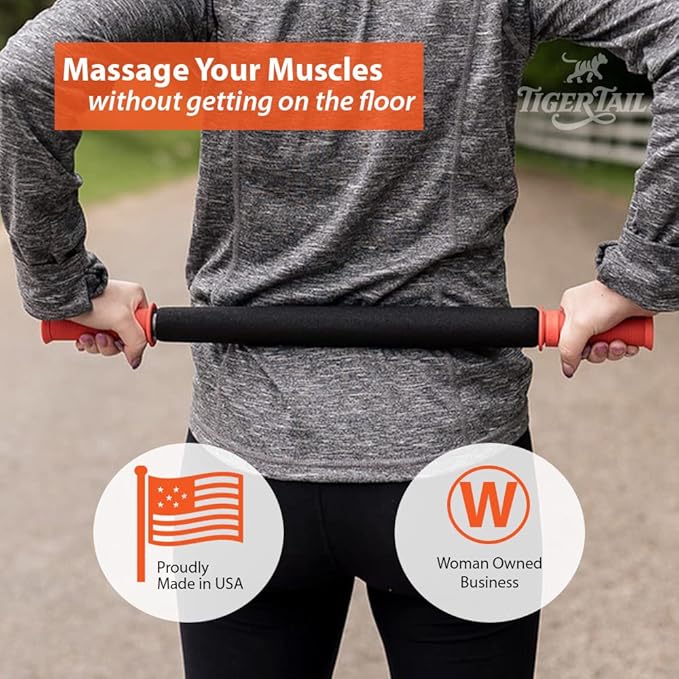 Tiger Tail 22in Massage Stick Portable Roller, Handheld, Deep Tissue Foam Roller, Body Massage and Myofascial Release Tool for Legs, Neck, Calves, Thighs, Shins & Back, The Long One 22, Made in USA-Ruum Studio Home