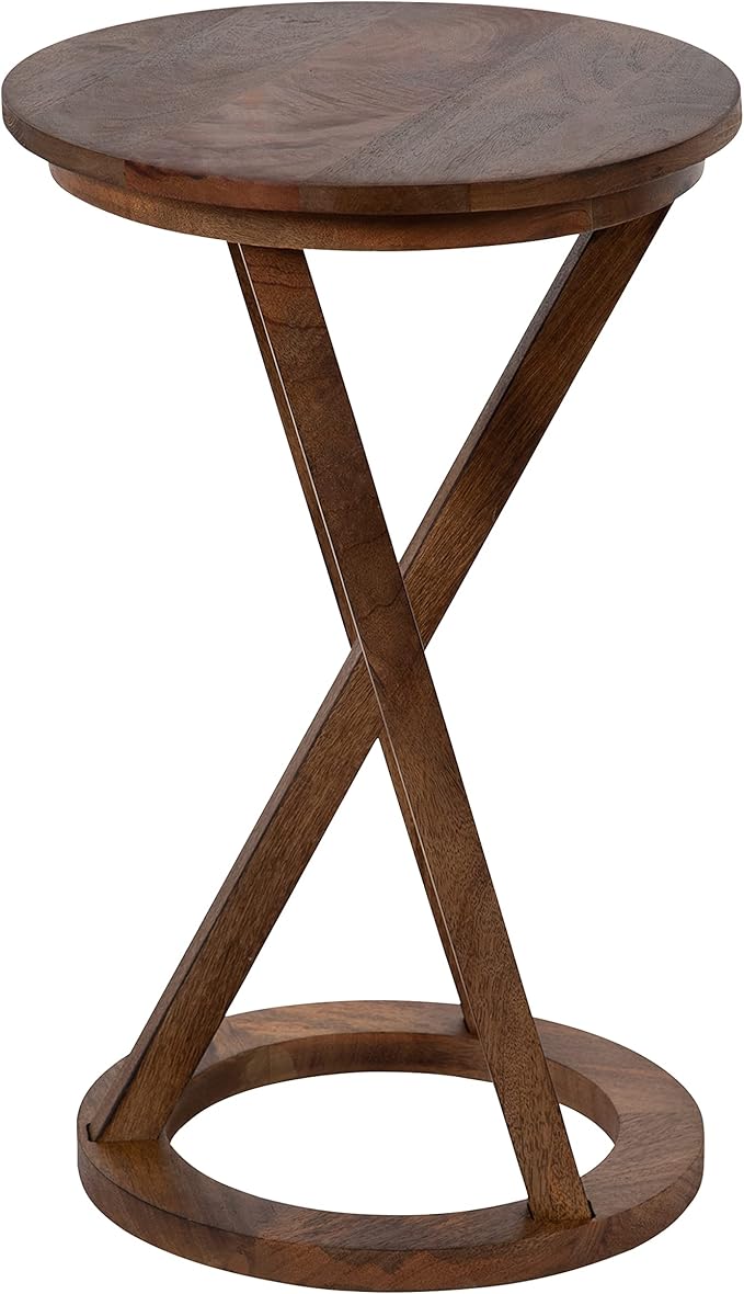 Kate and Laurel Aja Modern Side Table; 15 x 15 x 23; Walnut Brown; Decorative Modern Geometric Wood Bedroom Nightstand Table with Round Tabletop and Unique Slanted Legs-Ruum Studio Home