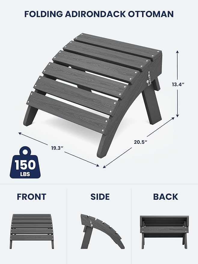 KINGYES Folding Adirondack Ottomans Set of 4 for Adirondack Chair, Grey-Ruum Studio Home