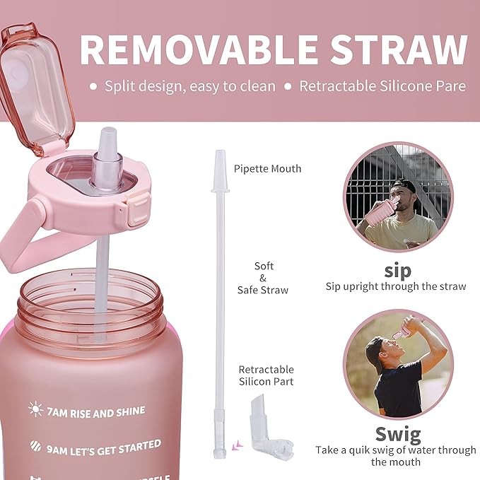 64oz,100oz,128oz Large Motivational Water Bottle with Time Marker, Leakproof & BPA Free Half Gallon Big Water Bottle with Straw Handle Tritan Frosted Water Jug for Gym,Fitness,Outdoor Sports-Ruum Studio Home