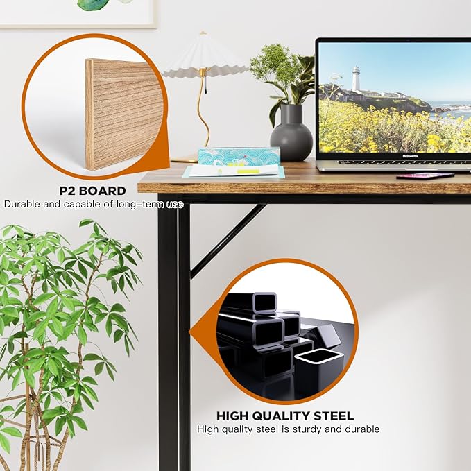 PayLessHere | 32 Inch Computer Desk | Brown | Office Desk with Metal Frame, Adjustable Feet | Water-Resistant, Scratchproof Surface | Sturdy Writing Table for Home Office or Study | Pack of 2-Ruum Studio Home