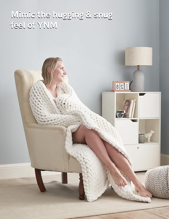 YnM Chunky Throw Blanket, Medium-Weight, Hand Knitted, Skin Friendly, Ventilated and Breathable, Machine Washable, Home Décor Piece for Couch, Sofa and Bed (White, 60x80 Inch)-Ruum Studio Home