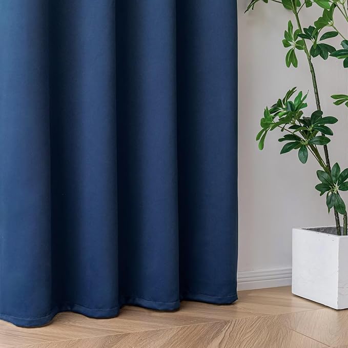 Blackout Curtains 108 Inches Long for Bedroom, Thermal Insulated Blackout Curtains 2 Panels Set, Solid Grommet Privacy Room Darkening Drapes for Living Room Windows(W52 x L108, Navy Blue)-Ruum Studio Home