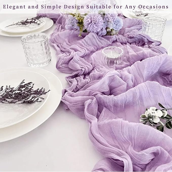 20 Pack Lilac Cheesecloth Table Runner 10FT Rustic Gauze Cheese Cloth Table Runner for Wedding 20 x 120 Inch Long Bridal Baby Shower Table Decor Boho Fabric Sheer Birthday Party Table Decorations-Ruum Studio Home