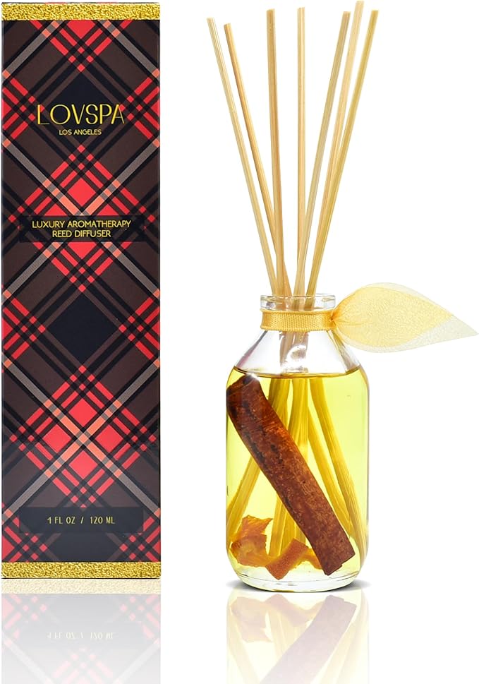 LOVSPA Reed Diffuser Set, Spiced Pomander Scented Oil Diffuser with Sticks, Home Fragrance Accessories for Bathroom Shelf Decor, Aroma Diffusers for Home or Office Desk, USA Made-Ruum Studio Home
