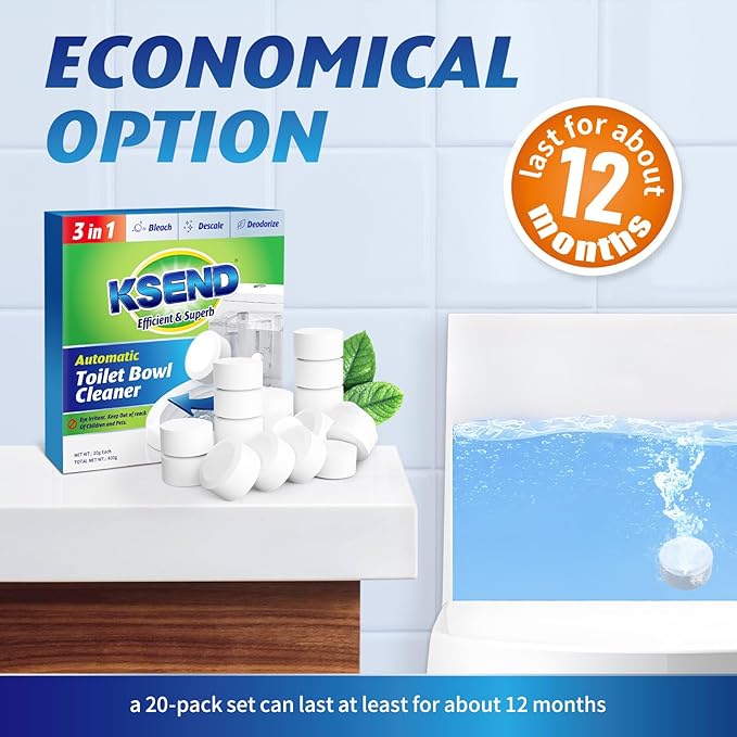 Toilet Bowl Cleaner Tablets - 20 PCS Automatic Bleach Toilet Cleaner Tablets, Slow-Releasing Deodorizing & Descaling, Powerful Bathroom Tank Cleaner-Ruum Studio Home