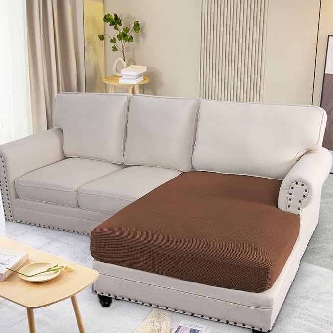 H.VERSAILTEX Super Stretch Individual Chaise Cover Sectional Couch Covers for L Shaped Sofa Both Left/Right Featuring Thick Jacquard Textured Twill Fabric (1 Piece Chaise Cover, Caramel)-Ruum Studio Home