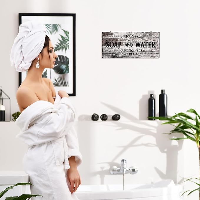 Jetec Farmhouse Bathroom Decor, Fresh Soap and Water Sign Vintage Bathroom Wood Plaque Rustic Wall Decor for Wall Art Decoration Restroom(Novel)-Ruum Studio Home