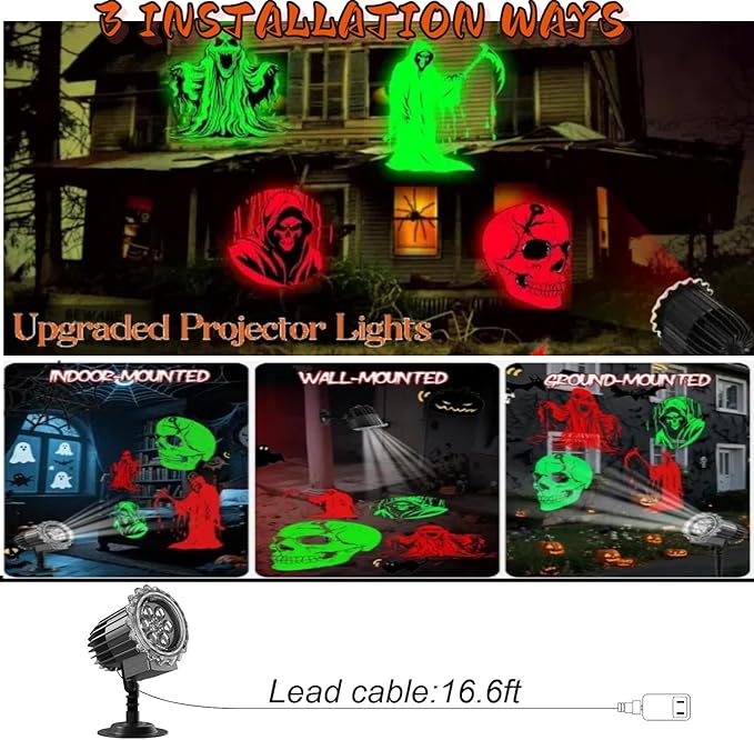 Halloween Projector Lights Outdoor,2025 Upgraded 3D HD Dynamic Skull Ghost Decorations Light,Waterproof Holiday Light,Terror Atmosphere Maker Night Light for Home Window Wall Halloween Decor-Ruum Studio Home