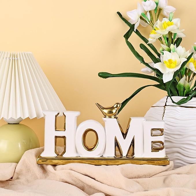 XMGZQ White and Gold Decor for Living Room Bedroom Bookshelf Coffe Table, Home Sign Aesthetic Statues Boho Wedding Accents Decorations, Knick Knacks Home Decor for Shelves,Living Room,Bedroom,Desktop-Ruum Studio Home