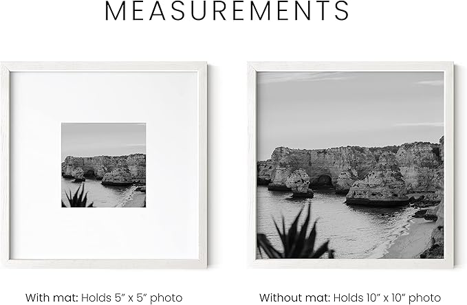 HAUS AND HUES Solid Oak Wood 10”x10” Picture Frames Matted to 5”x5” Set of 6 - Square White Picture Frames 10x10, White Frames 10 x 10, Gallery Wall Frame Set, 10 x 10 White Poster Frames-Ruum Studio Home