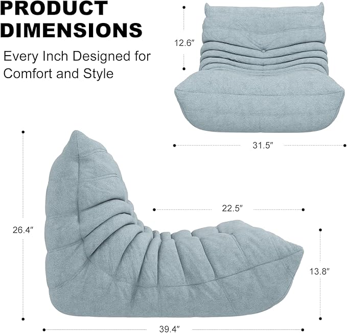 Bean Bag Chair for Adults, Bean Bag Sofa - Adult Size with Soft Waterproof Fabric for Living Room, Apartments, Reading Corner, Gaming, and Movie Venue (Mist Blue)-Ruum Studio Home