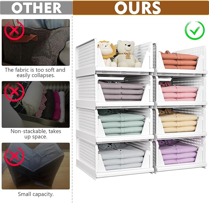 SNSLXH 5 Pack Stackable Closet Organizer Box, Multifunctional & Foldable Closet Storage Basket for Bathroom Kitchen Laundry Room Wardrobe Storage, Space-Saving Clothes Storage Drawer Organizer, Green-Ruum Studio Home