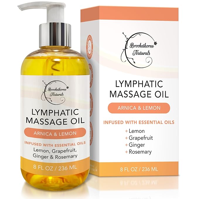 Lymphatic Massage Oil for Massage Therapy | 100% Natural Lymphatic Drainage Oil | Premium Quality with Arnica, Lemon & Ginger | for Post Surgery Recovery & Detox | 8oz by Brookethorne Naturals-Ruum Studio Home