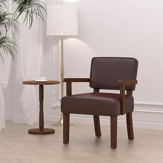 Accent Chair, PU Leather Living Room Chairs Oversized with Soft Seat and Armrests, Armchair for Bedroom, Dinning, Reading, Waiting Rooms (Leather Cherry)-Ruum Studio Home