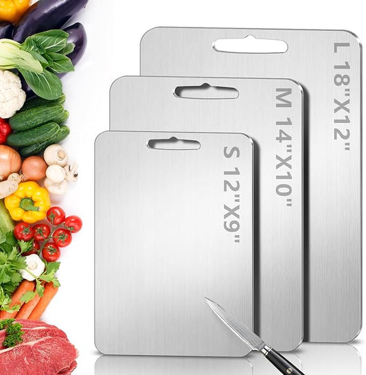 Titanium Cutting Board for Kitchen - 100% Pure Titanium Cutting Boards Non Toxic - 2025 New Upgrade Double Sided Metal Chopping Boards for Meat, Vegetables, Fruits, Dishwasher Safe (14 x 10 In)